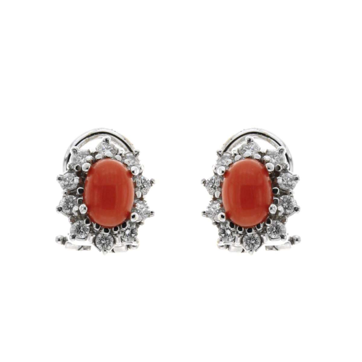 Rose-cut earrings coral 2.20 cts. 0.52 carats diamonds G-VS1