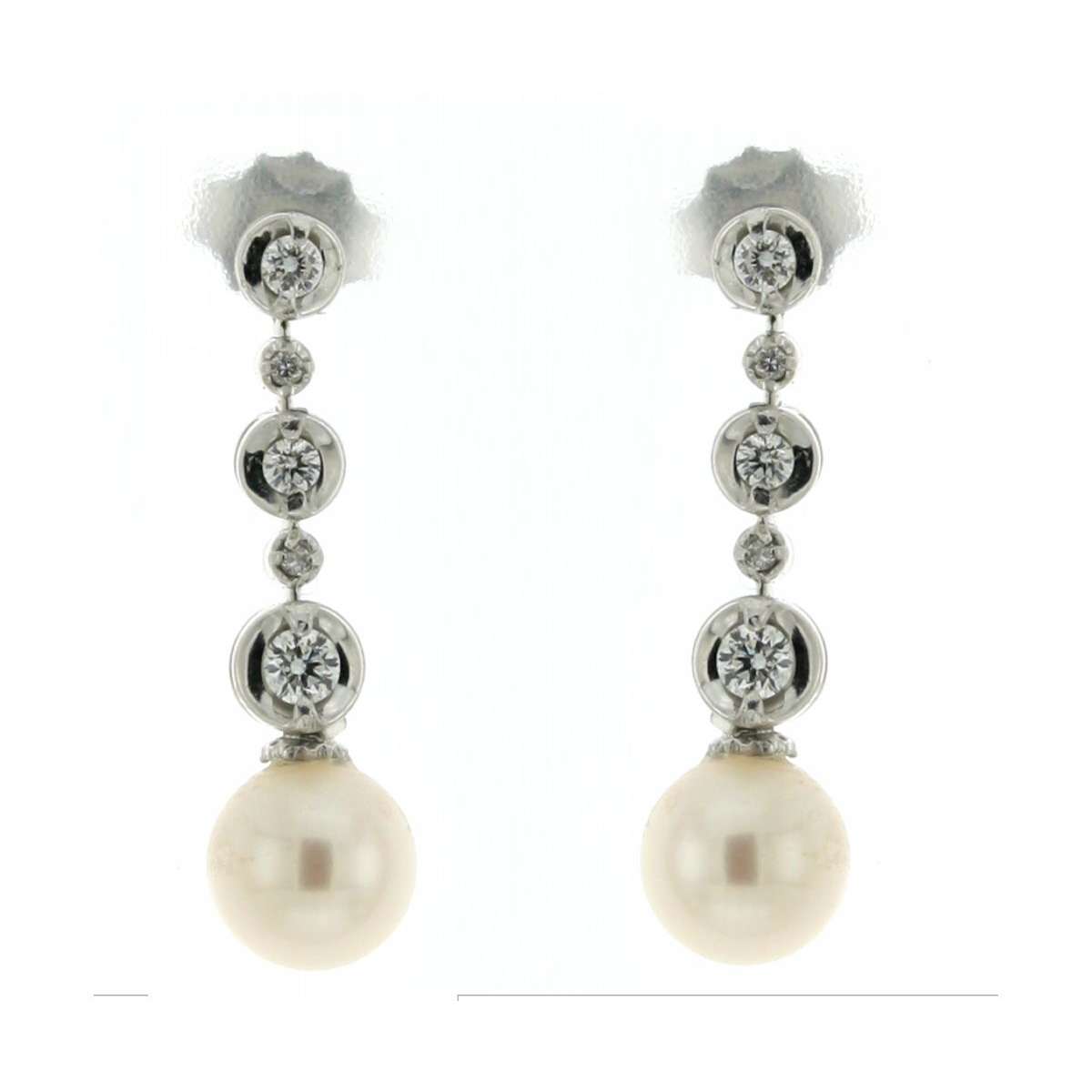 Dangling earrings 0.28 carats diamonds G-VVS1  pearls 7mm