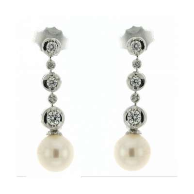 Dangling earrings 0.28 carats diamonds G-VVS1  pearls 7mm
