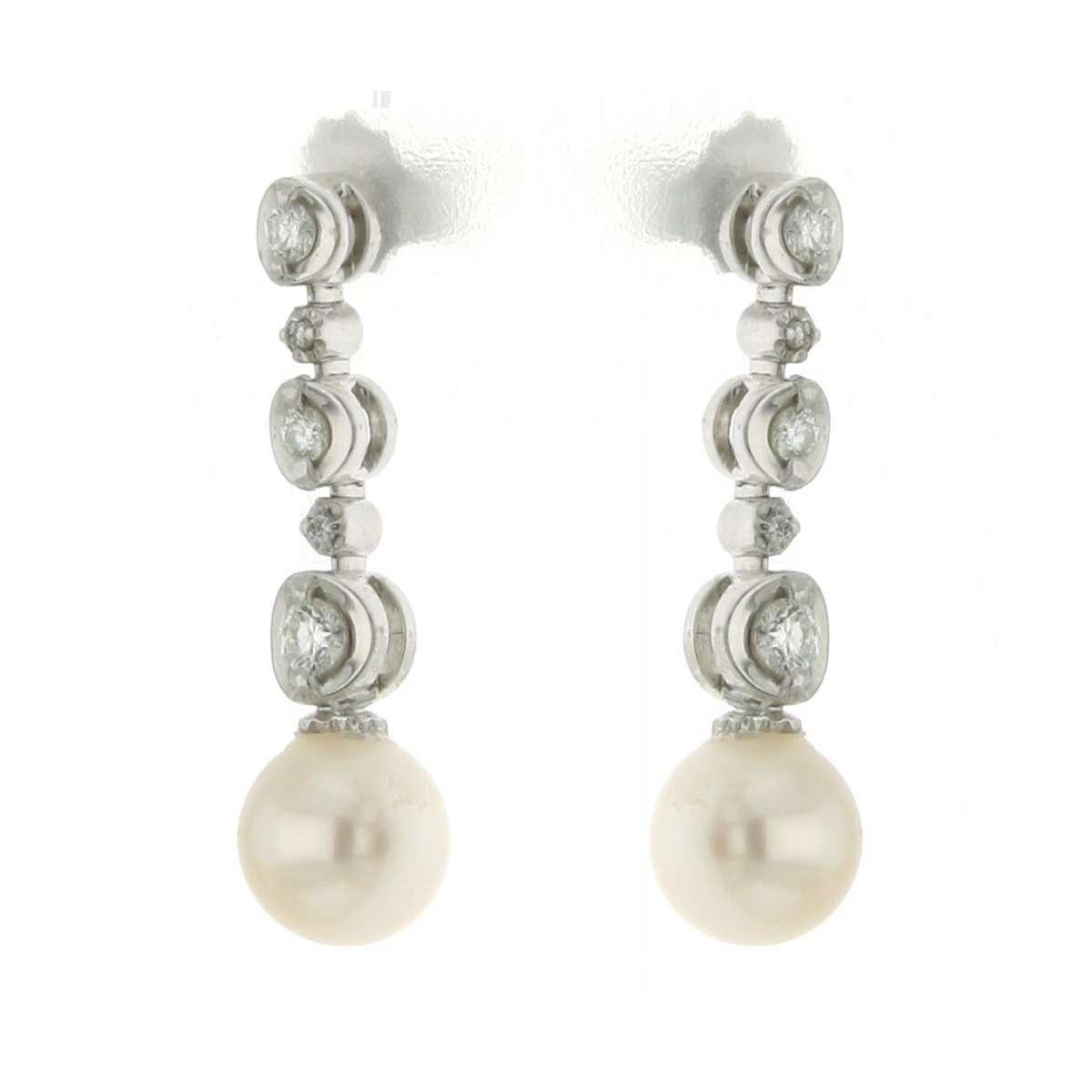 Dangling earrings 0.28 carats diamonds G-VVS1  pearls 7mm