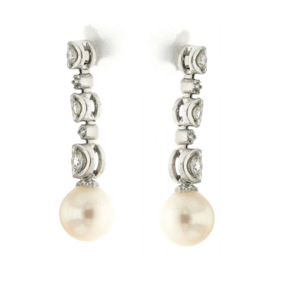 Dangling earrings 0.28 carats diamonds G-VVS1  pearls 7mm