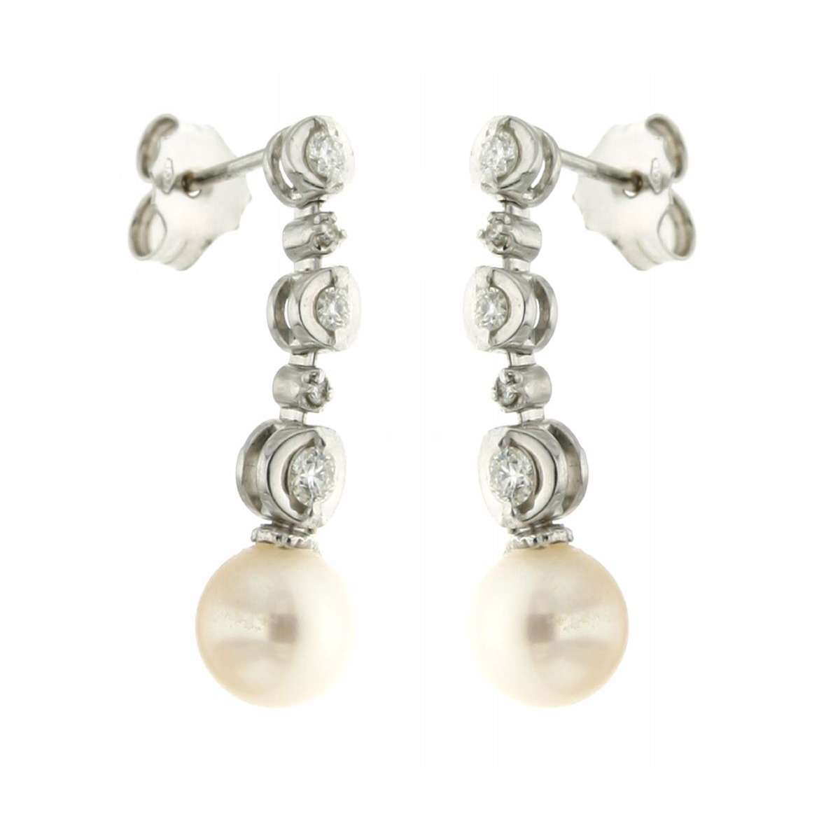 Dangling earrings 0.28 carats diamonds G-VVS1  pearls 7mm