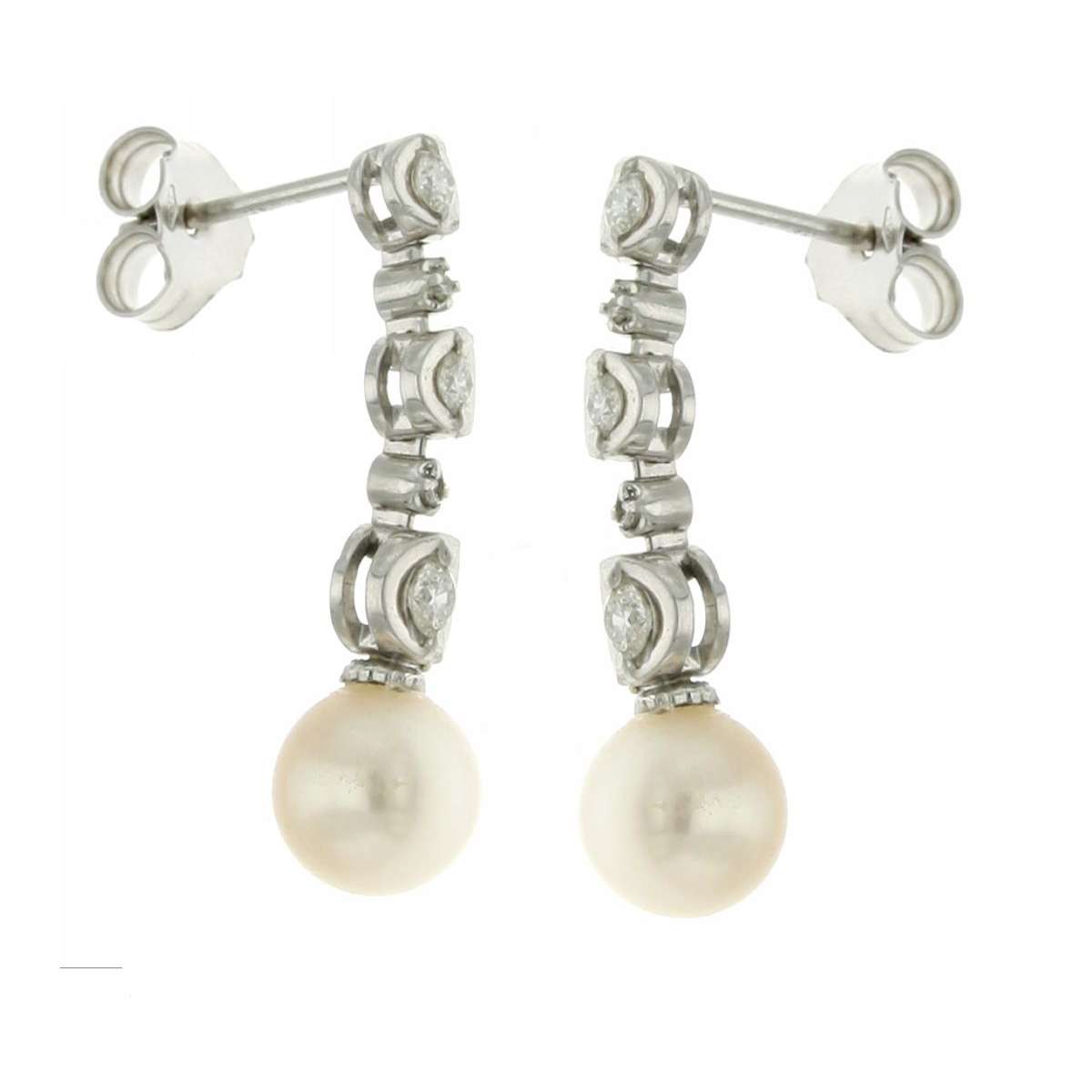 Dangling earrings 0.28 carats diamonds G-VVS1  pearls 7mm