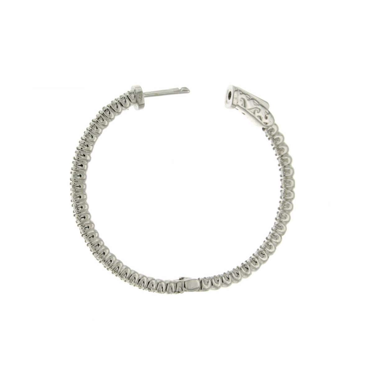 Orecchini A Cerchio In Oro Bianco 14K, Tubo Tondo Lucido 4mm, Chiusura A Scatto