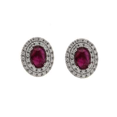 Earrings with 1.44 carat red rubies and 0.40 carat diamonds g-vs1