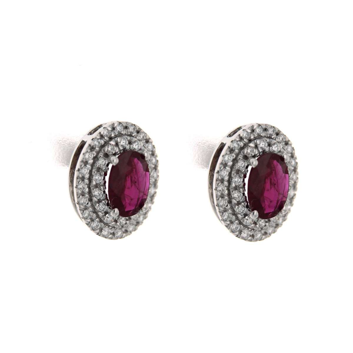 Earrings with 1.44 carat red rubies and 0.40 carat diamonds g-vs1