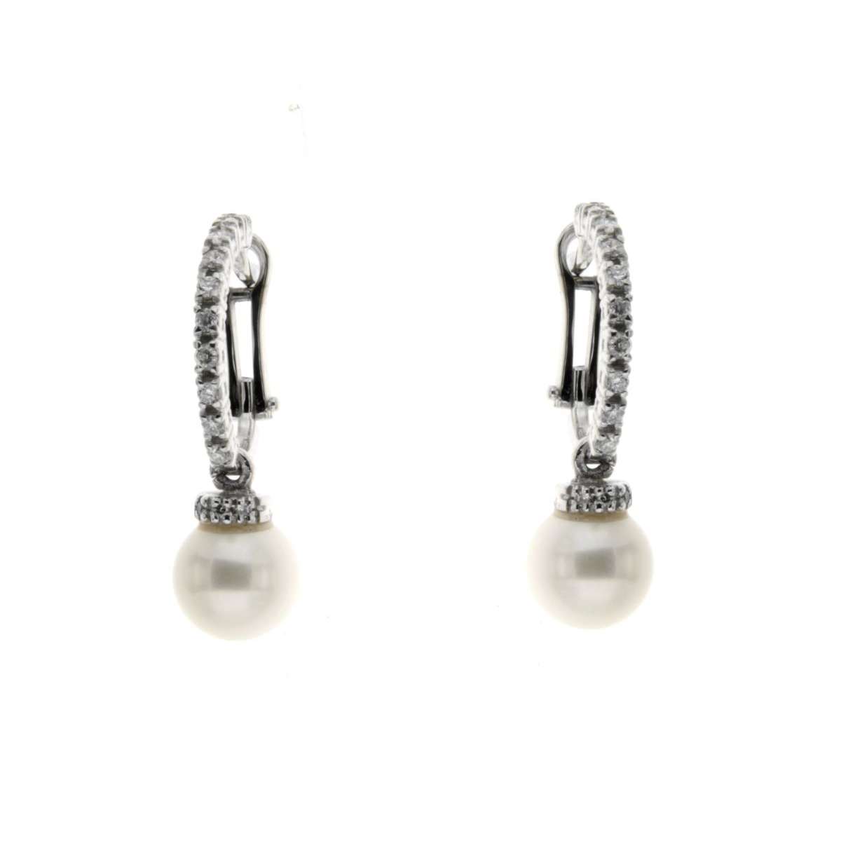 Dangling earrings pearls 5mm 0.22 carats diamonds G-VS1  