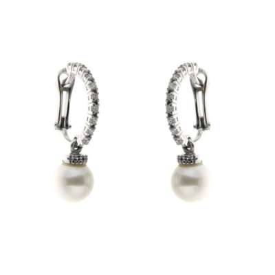 Dangling earrings pearls 5mm 0.22 carats diamonds G-VS1  