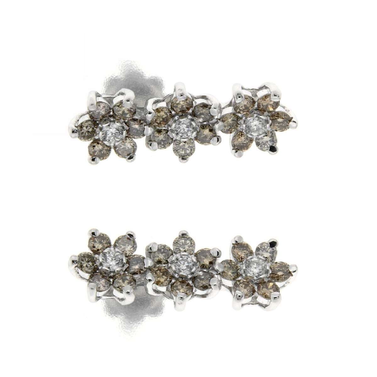 Earrings trio of flowers 2.13 total carats brown and white diamonds G-VS1