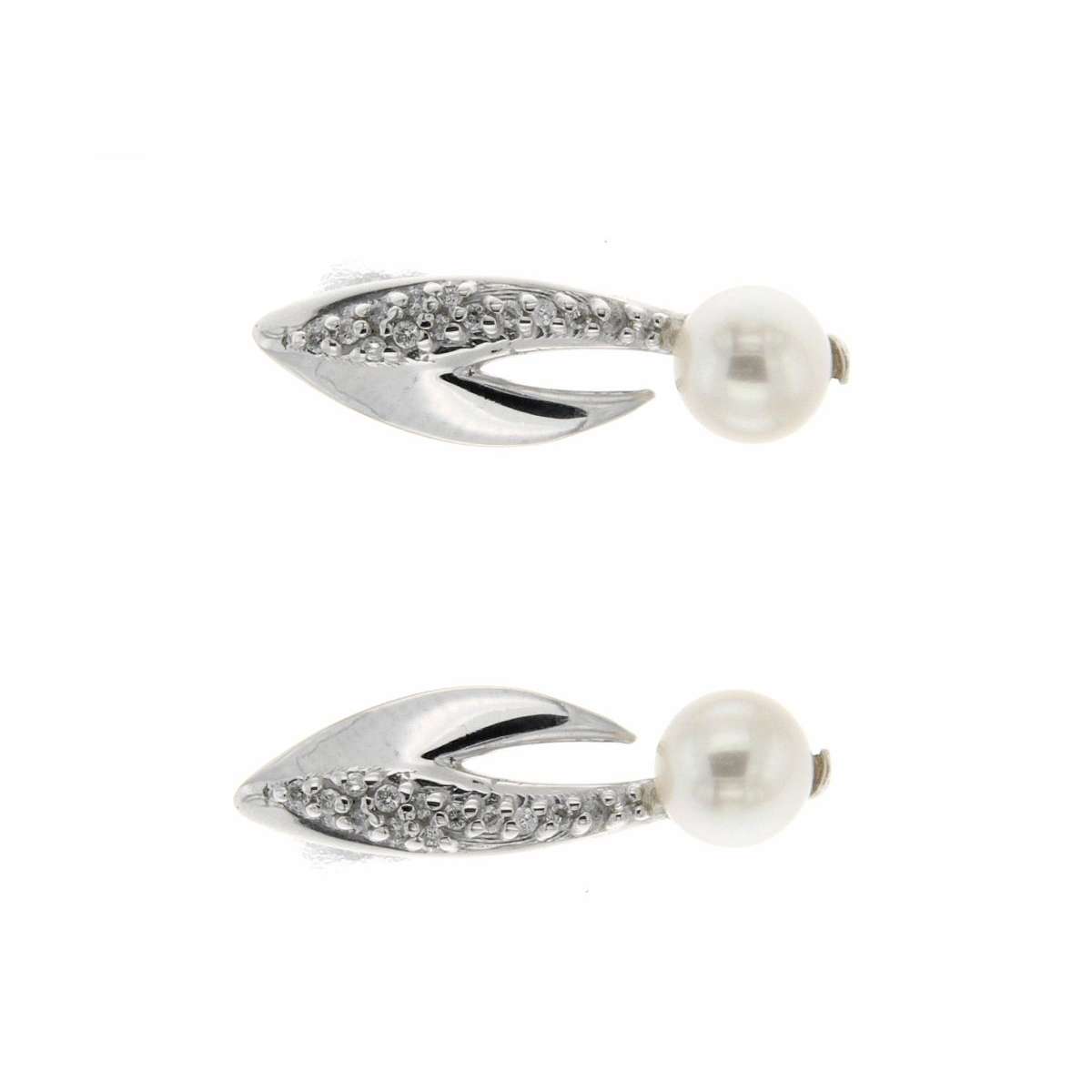 White gold dangling earrings pearls 5mm 0.14 carats diamonds G-VS1  