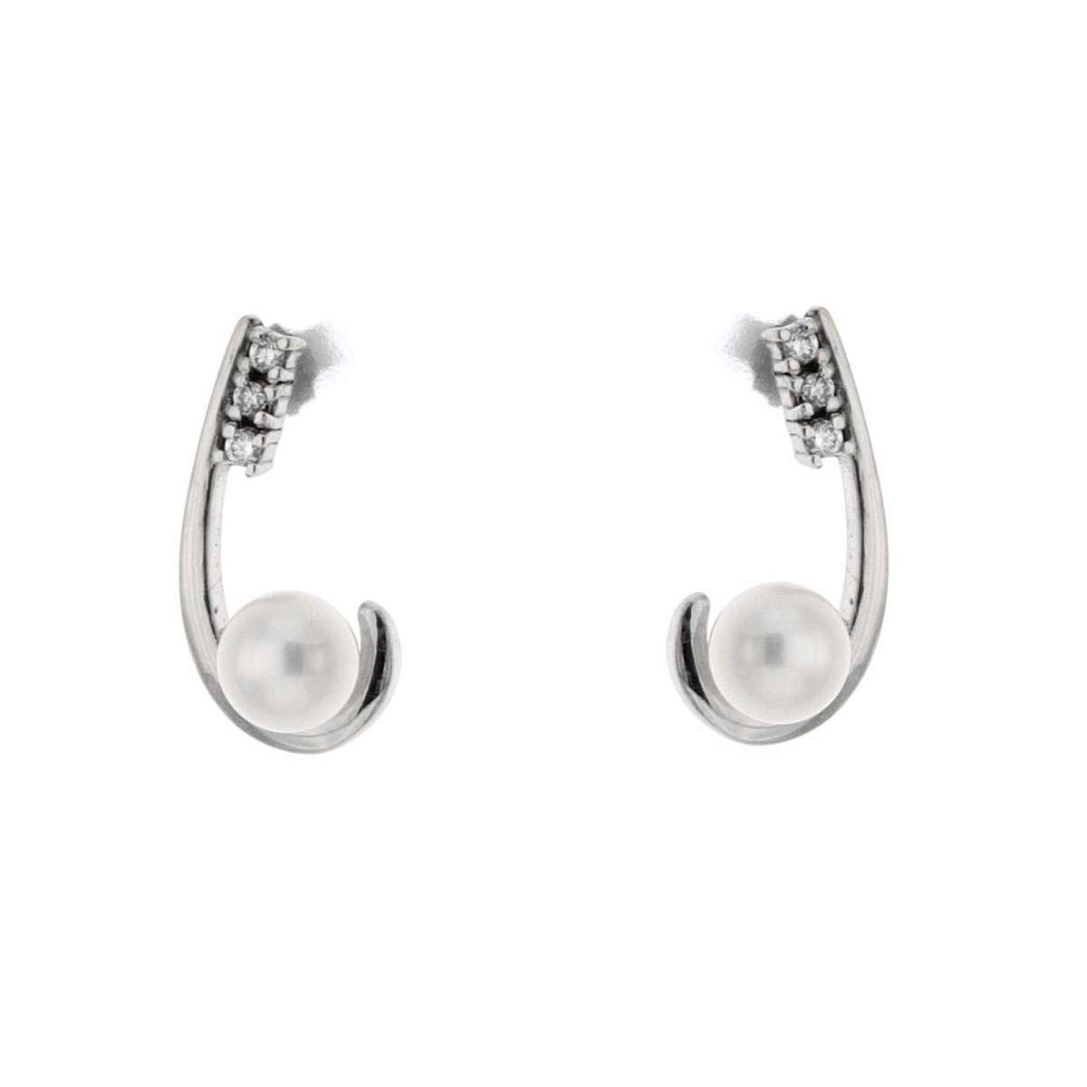 Orecchini amo oro bianco perle mm 6 diamanti carati 0,12 G-VS1