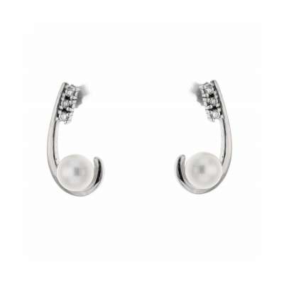 White gold hook design earrings pearls 6mm 0.12 carats diamonds G-VS1