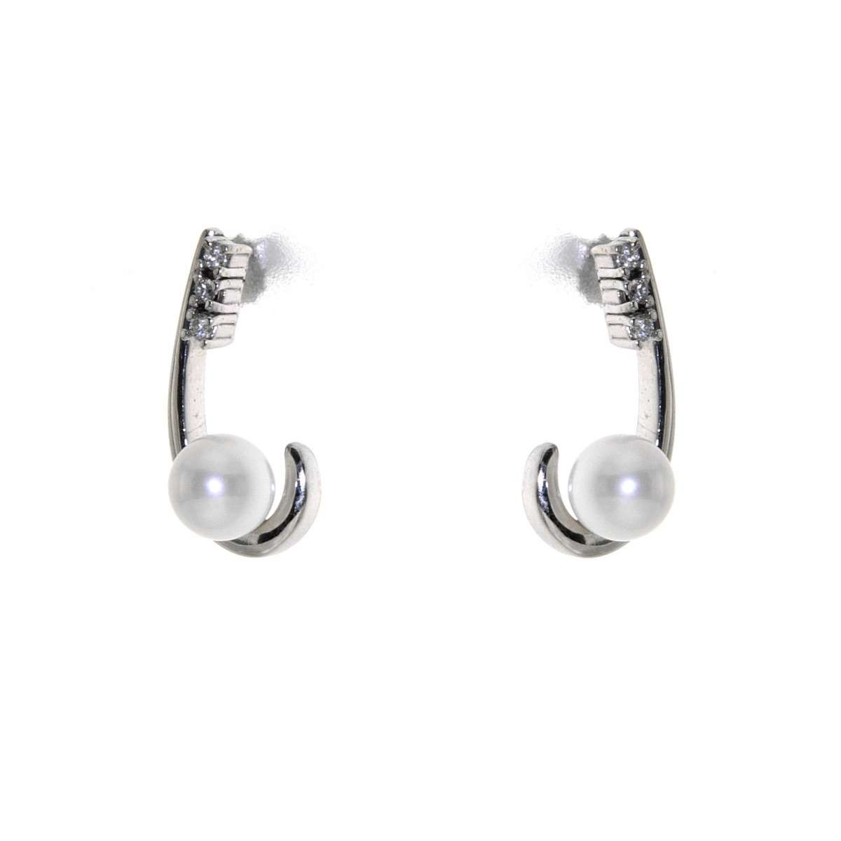 Orecchini amo oro bianco perle mm 6 diamanti carati 0,12 G-VS1