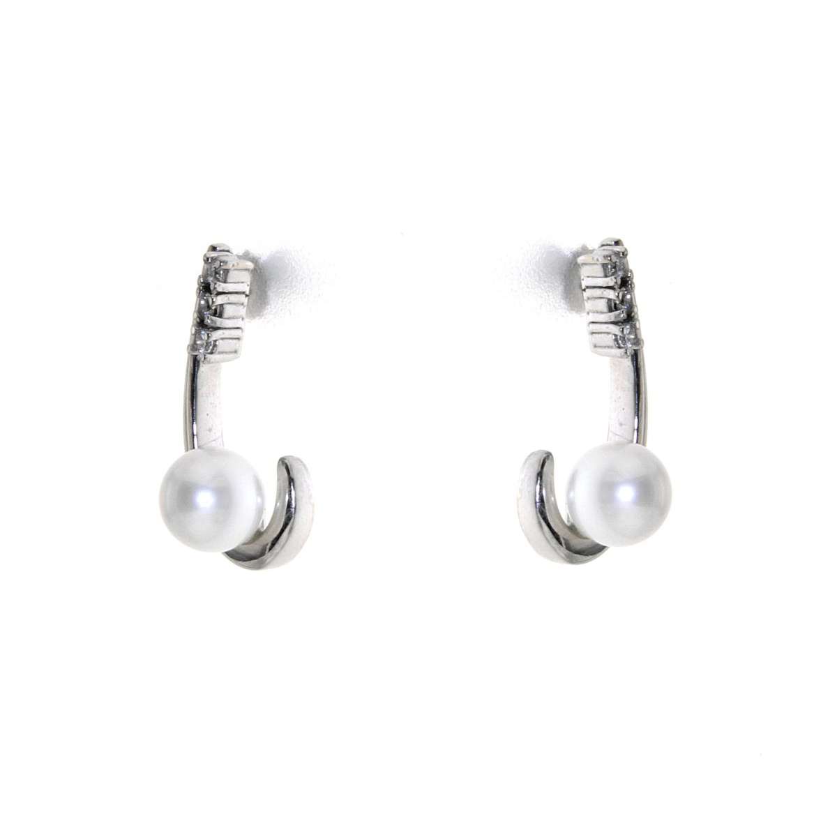 White gold hook design earrings pearls 6mm 0.12 carats diamonds G-VS1