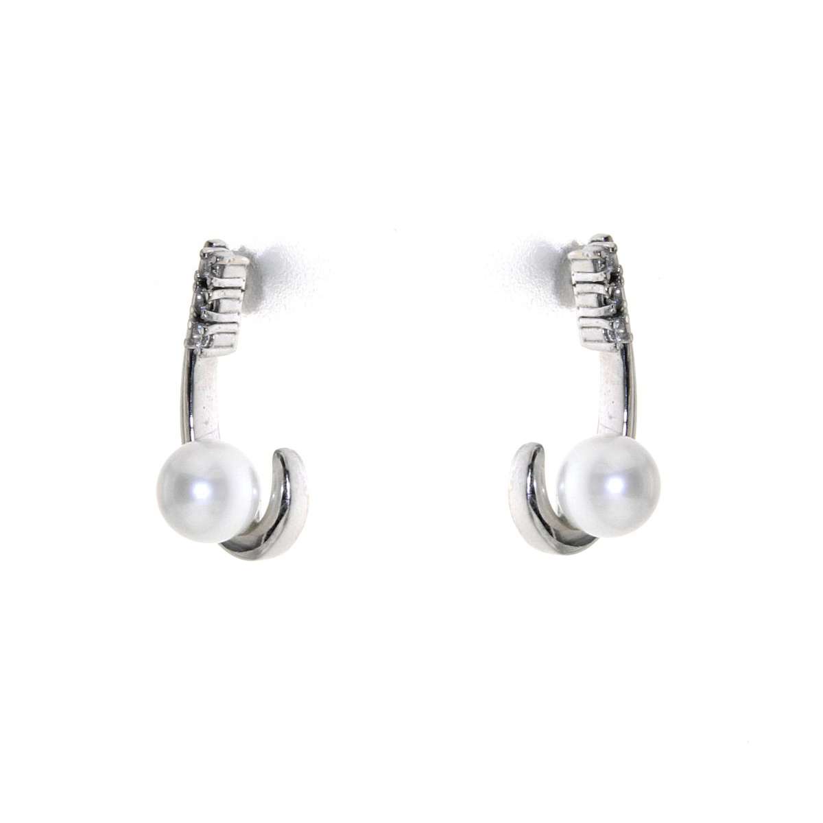 Orecchini amo oro bianco perle mm 6 diamanti carati 0,12 G-VS1