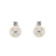 Orecchini con perle mm 7.5-8  e diamanti carati 0,08 G-VS1 Orecchini con perle mm 7.5-8  e diamanti carati 0,08 G-VS1