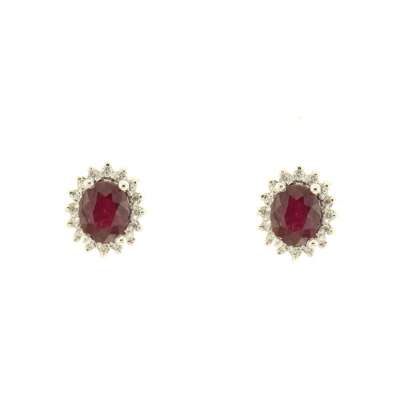 Earrings with oval rubies 0.90 carats diamonds 0.10 g-vs1