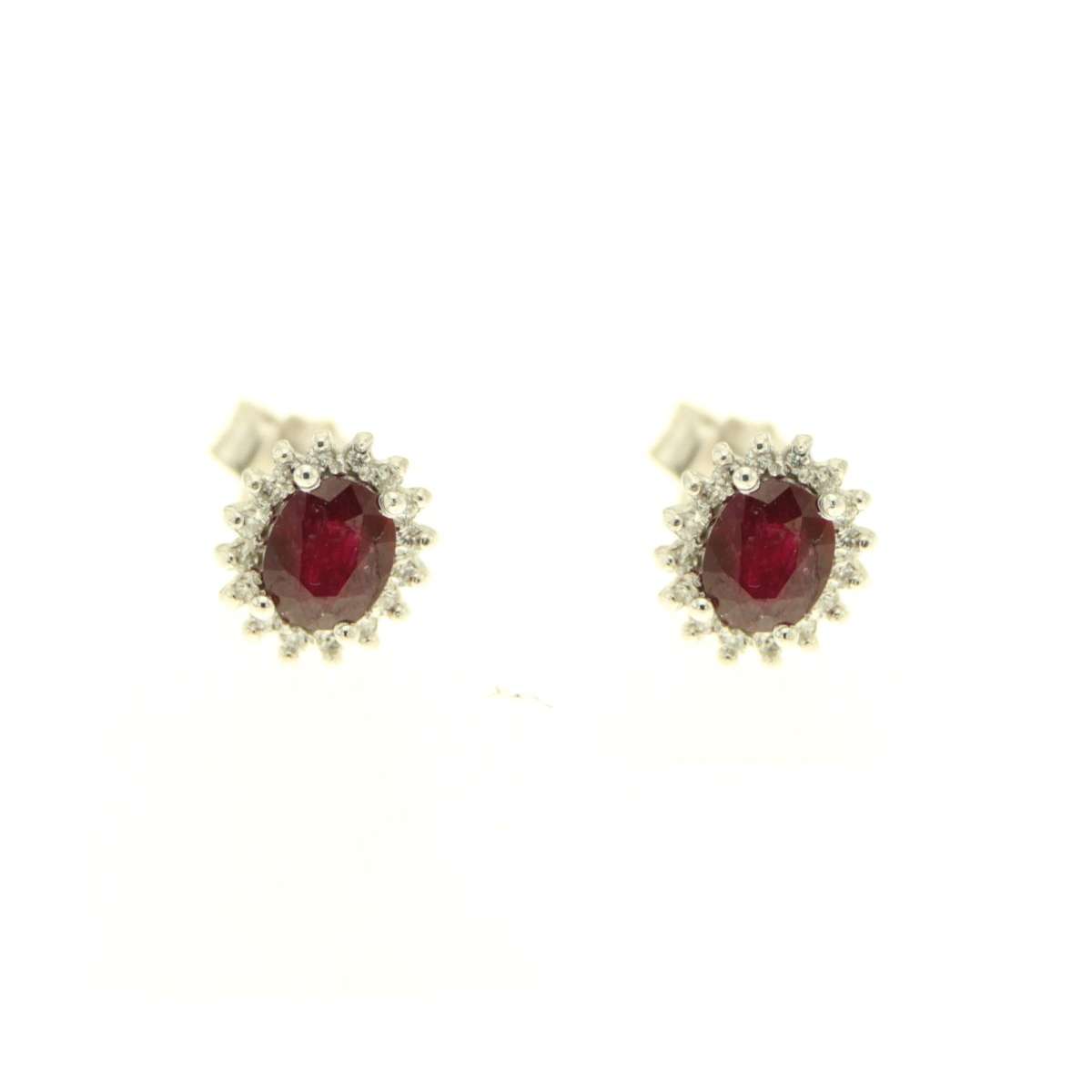 Earrings with oval rubies 0.90 carats diamonds 0.10 g-vs1