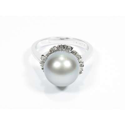 White gold ring with Tahiti 11 mm gray pearl 11mm 0.12 carats diamonds G-VS1