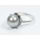 White gold ring with Tahiti gray pearl 11mm 0.12 carats diamonds G-VS1