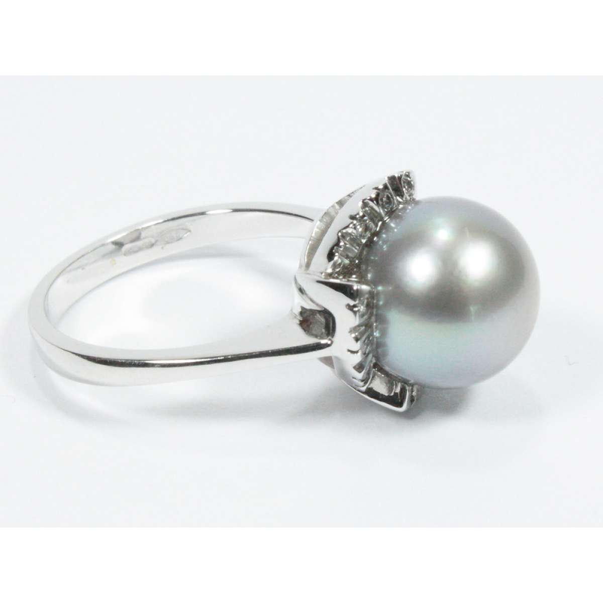 White gold ring with Tahiti gray pearl 11mm 0.12 carats diamonds G-VS1