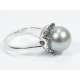 White gold ring with Tahiti gray pearl 11mm 0.12 carats diamonds G-VS1