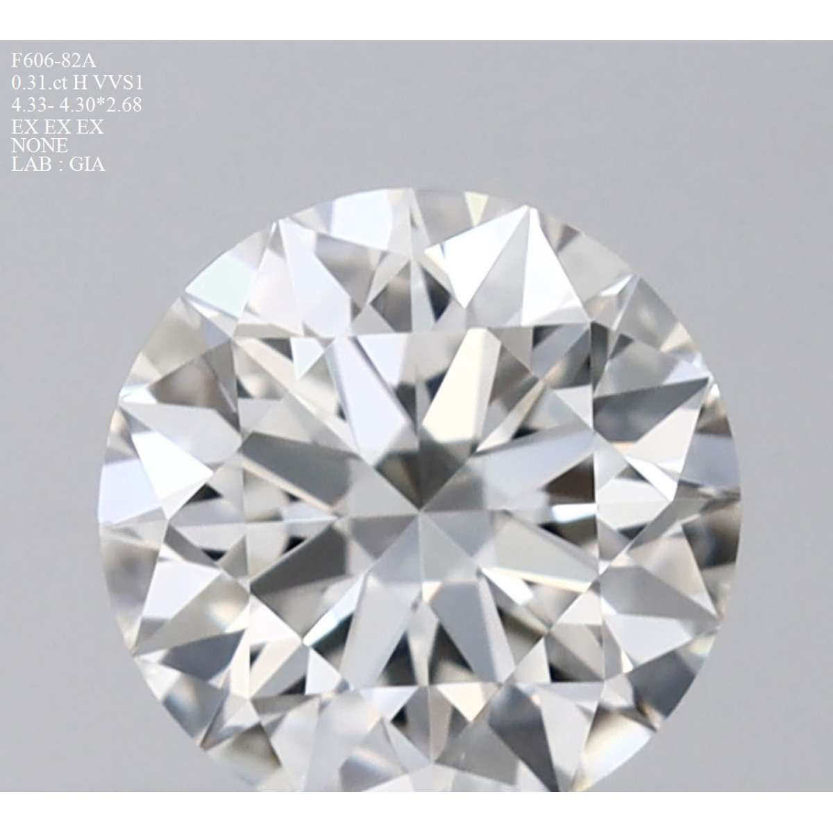 Certified Diamond GIA Carats 0.31 Color H Clarity VVS1  EX  EX  EX Fluorescence NON Brown No Green No Milky No EyeClean 100%